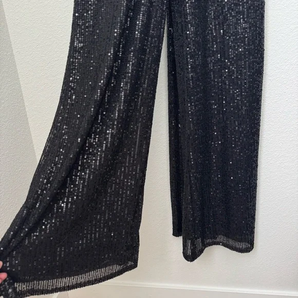 Mac Duggal Ieena Long Sleeve Wide-Leg Sequin Jumpsuit NWT in Black 2 - Picture 5 of 16